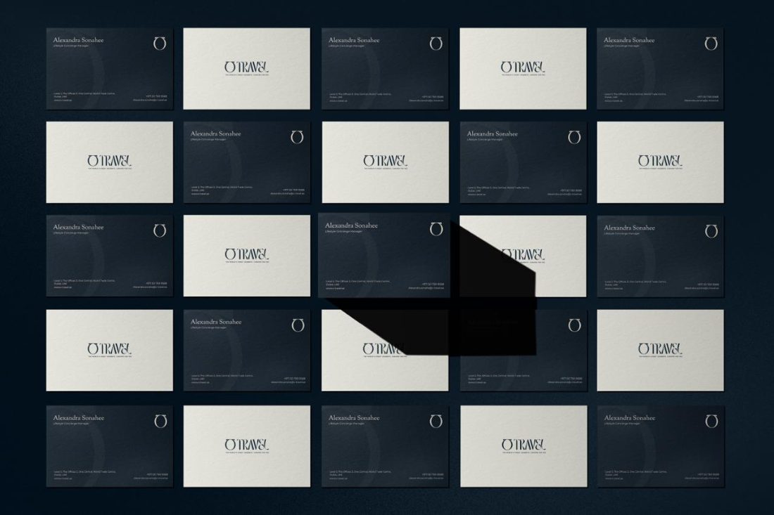 Otravel business card grid in navy and ivory